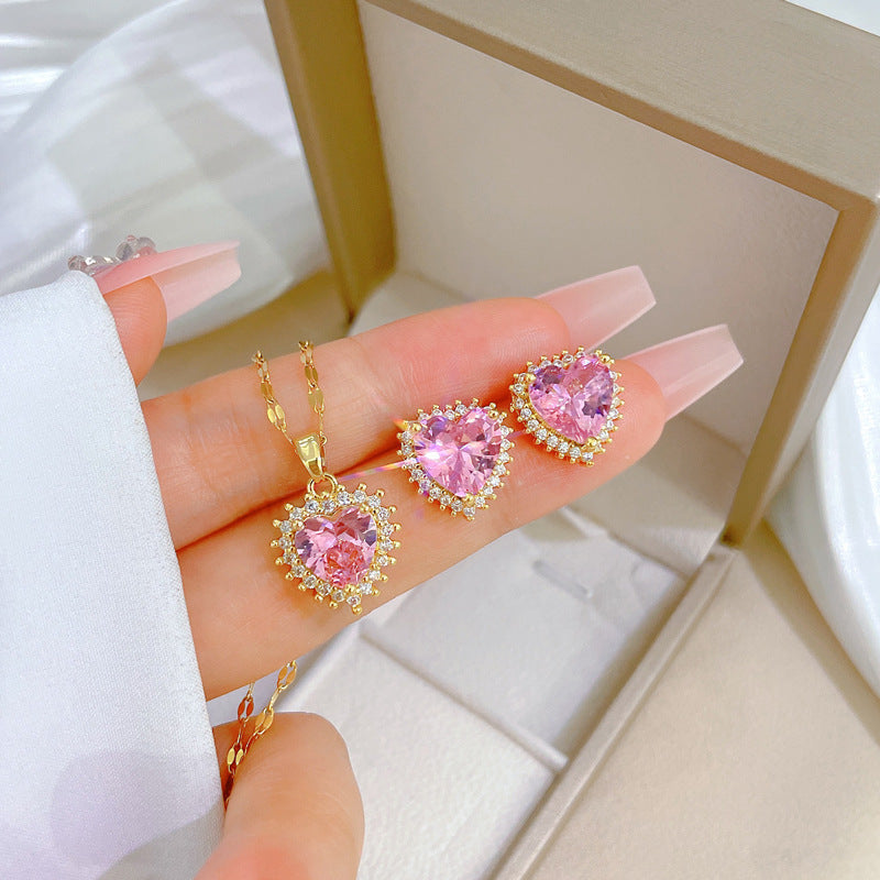 VALERIA - Conjunto de gargantilla y pendientes con cristal en forma de corazón rosa™