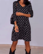 DAFNE - Vestido corto de manga tres cuartos con escote en V y estampado geométrico™