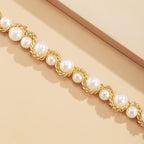 SELENA - Collar de perlas con trenzado de cadena dorada en baño de oro de 18k™