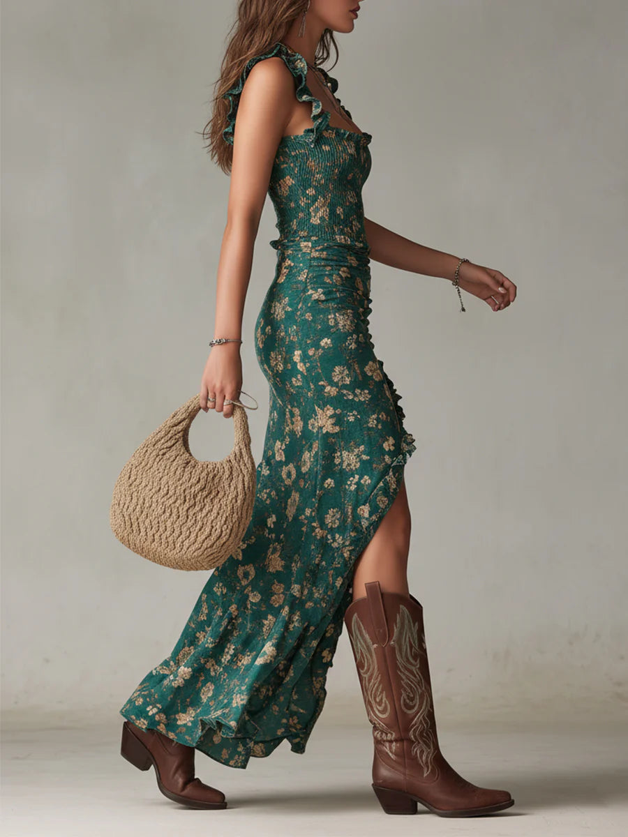VICENTA - Vestido largo estampado con abertura™