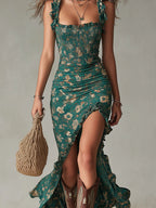 VICENTA - Vestido largo estampado con abertura™