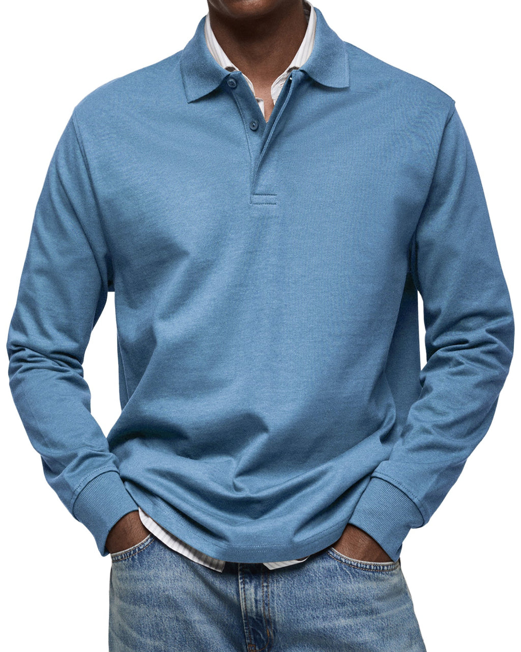 MAURO - Polo de manga larga en punto elástico con cuello camisero clásico™