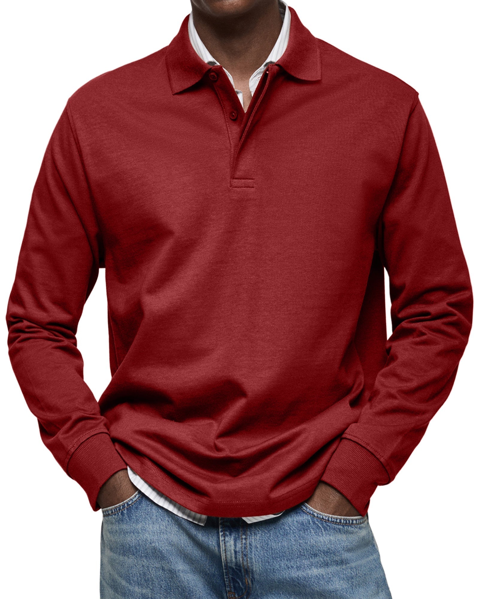 MAURO - Polo de manga larga en punto elástico con cuello camisero clásico™