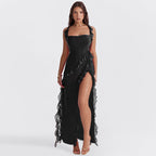 DANIELA - Vestido largo de tirantes con volantes fluidos y abertura lateral™