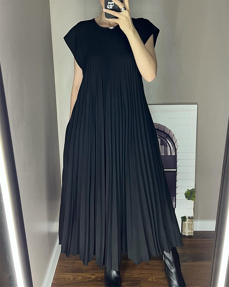 CHLOE - Vestido largo plisado sin mangas de corte evasé estilo túnica™