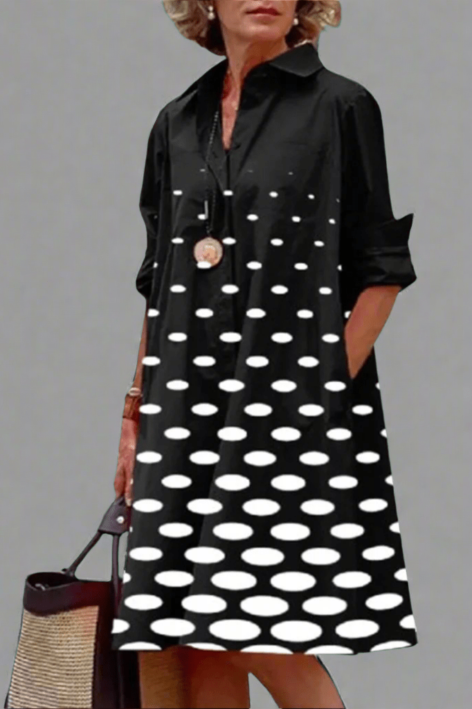 FABIANA - Vestido camisero midi con estampado de lunares y talle holgado™