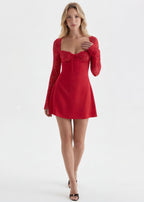 INMA - Minivestido ajustado de encaje rojo con mangas largas™