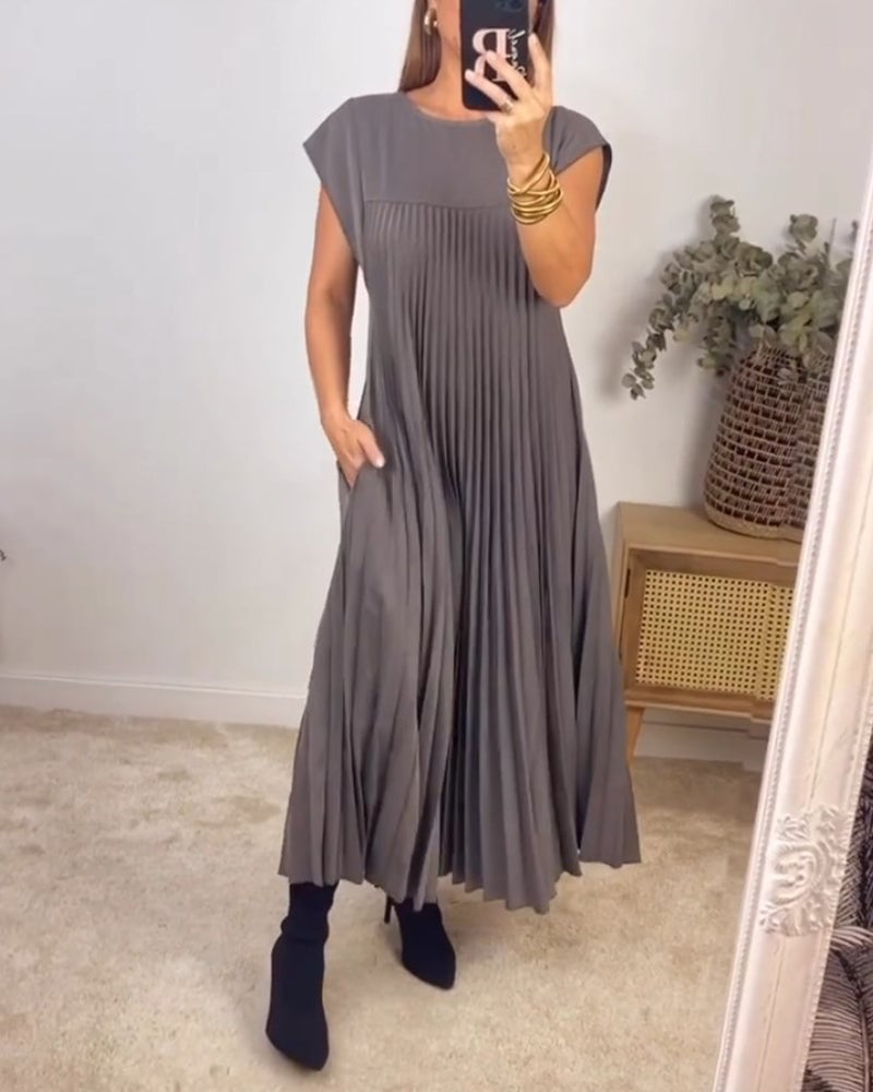 CHLOE - Vestido largo plisado sin mangas de corte evasé estilo túnica™