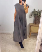 CHLOE - Vestido largo plisado sin mangas de corte evasé estilo túnica™