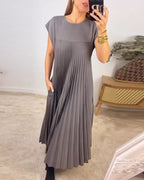 CHLOE - Vestido largo plisado sin mangas de corte evasé estilo túnica™