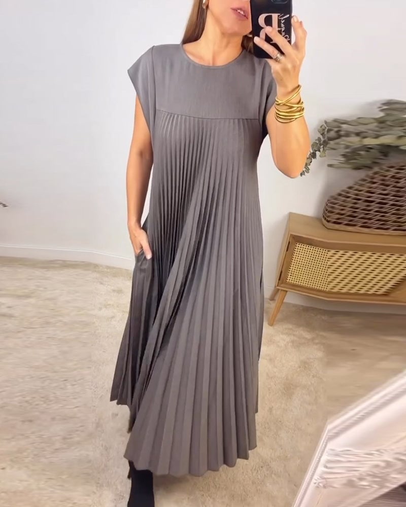 CHLOE - Vestido largo plisado sin mangas de corte evasé estilo túnica™