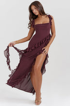 DANIELA - Vestido largo de tirantes con volantes fluidos y abertura lateral™