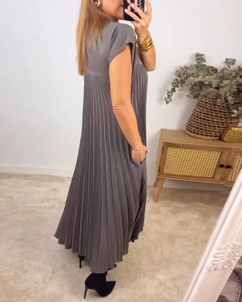 CHLOE - Vestido largo plisado sin mangas de corte evasé estilo túnica™