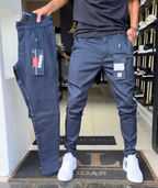 Slim-fit casual broek in effen stof voor heren