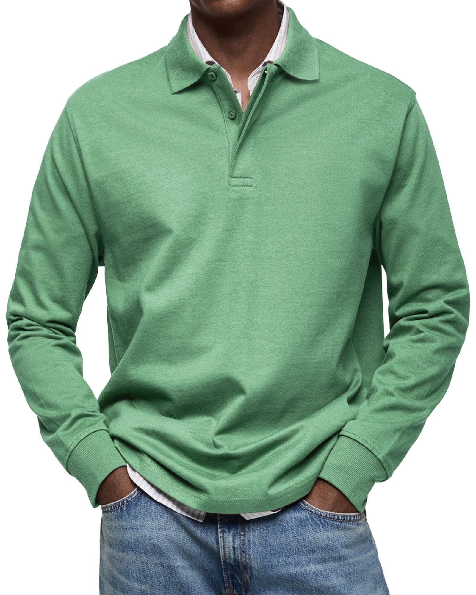 MAURO - Polo de manga larga en punto elástico con cuello camisero clásico™