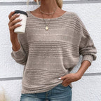 JULIA - Jersey de punto suave de manga larga con cuello barco y textura acanalada™