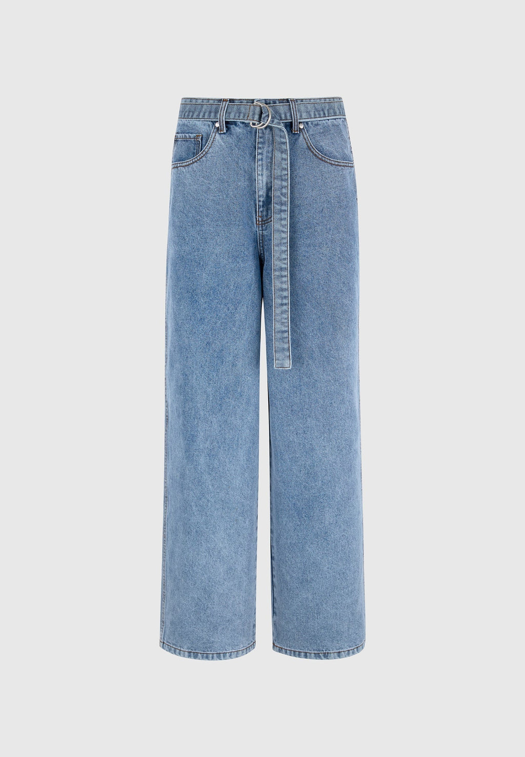 ADAM-Vaquero Wide Leg con Cinturón en Azul Lavado