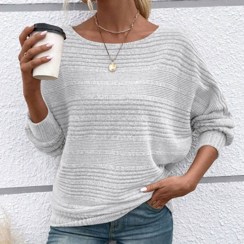 JULIA - Jersey de punto suave de manga larga con cuello barco y textura acanalada™
