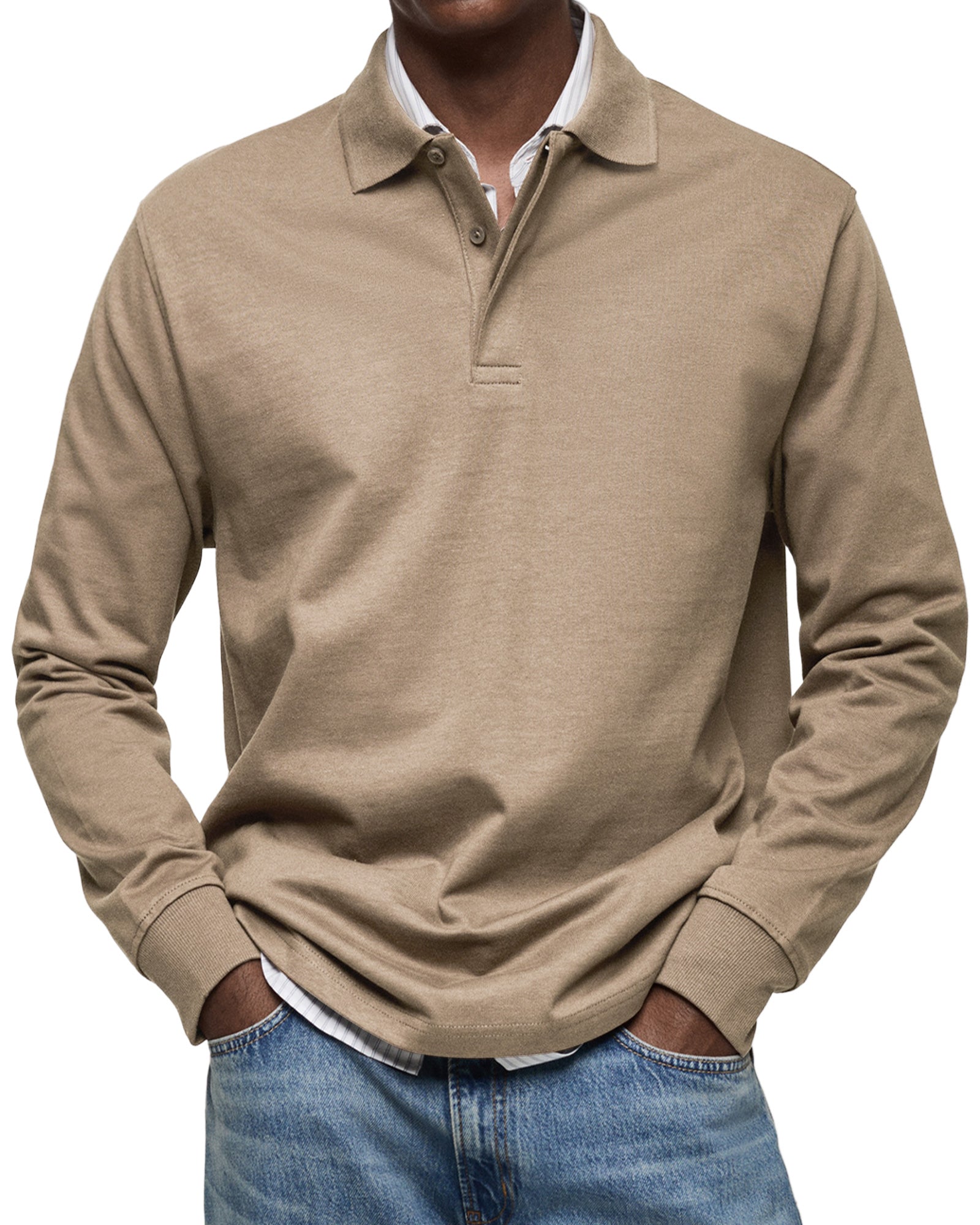 MAURO - Polo de manga larga en punto elástico con cuello camisero clásico™