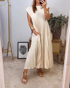 CHLOE - Vestido largo plisado sin mangas de corte evasé estilo túnica™