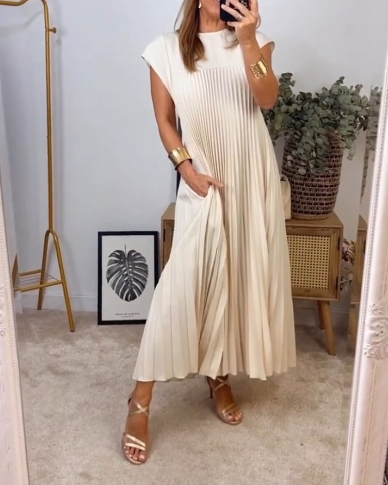 CHLOE - Vestido largo plisado sin mangas de corte evasé estilo túnica™