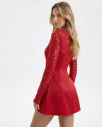 INMA - Minivestido ajustado de encaje rojo con mangas largas™