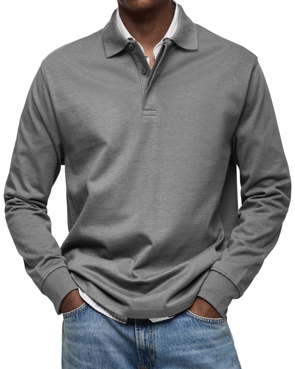 MAURO - Polo de manga larga en punto elástico con cuello camisero clásico™