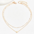 ARIEL - Collar doble de cadenas finas con perlas y dije de corazón en baño de oro™
