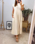CHLOE - Vestido largo plisado sin mangas de corte evasé estilo túnica™