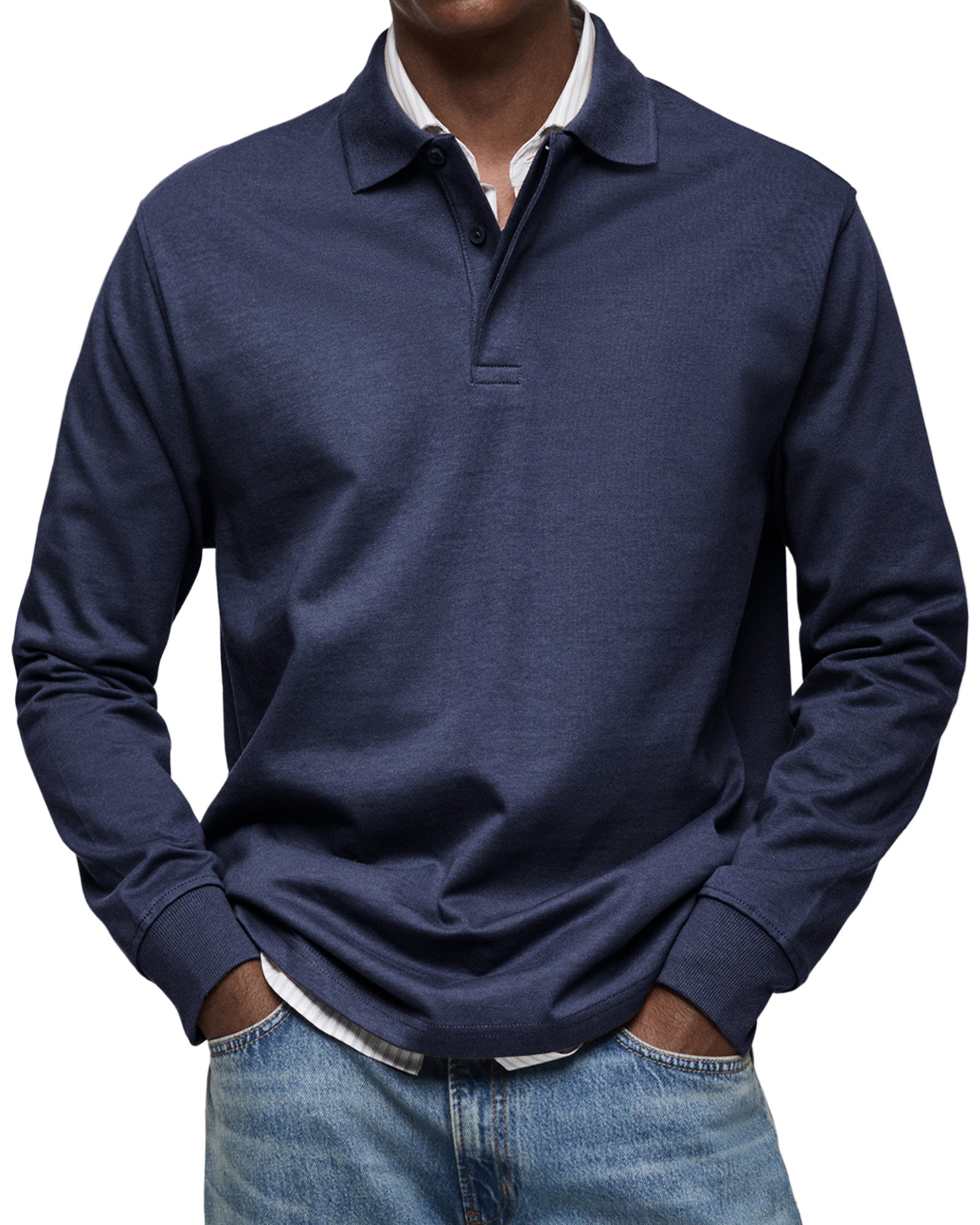 MAURO - Polo de manga larga en punto elástico con cuello camisero clásico™