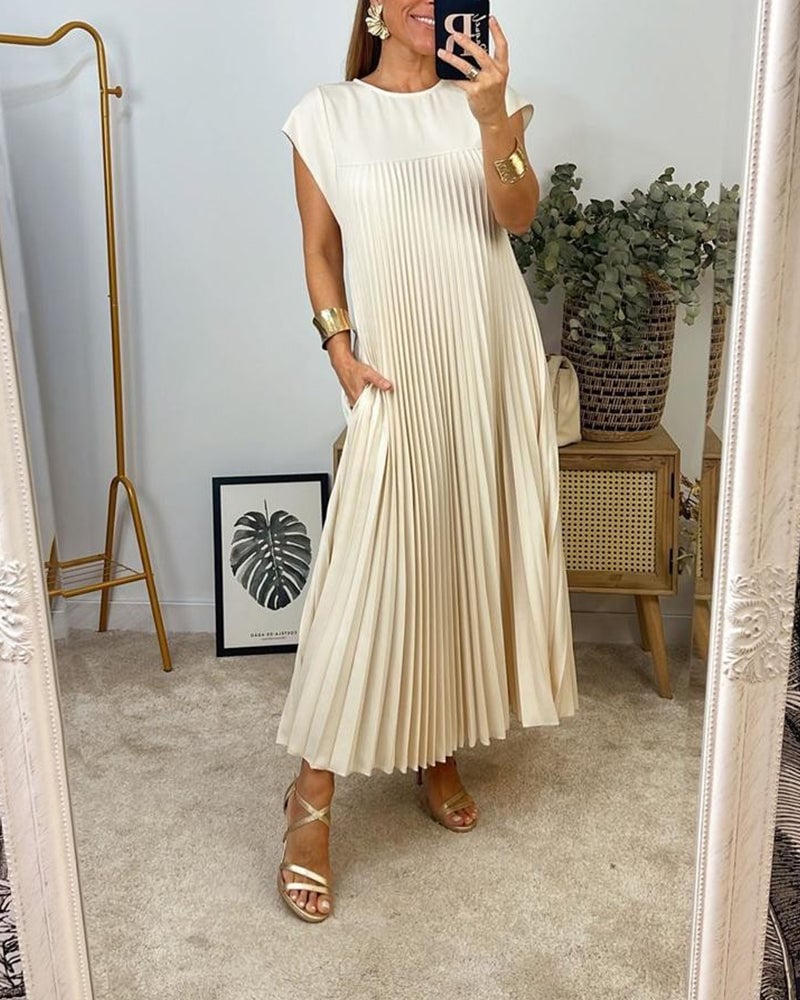 CHLOE - Vestido largo plisado sin mangas de corte evasé estilo túnica™