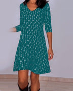 DAFNE - Vestido corto de manga tres cuartos con escote en V y estampado geométrico™