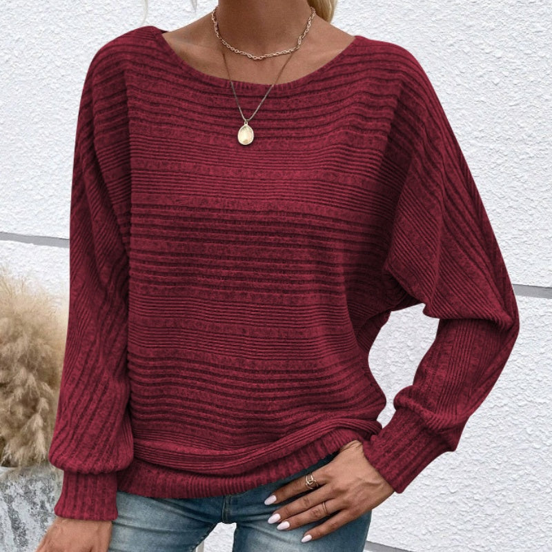 JULIA - Jersey de punto suave de manga larga con cuello barco y textura acanalada™