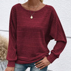 JULIA - Jersey de punto suave de manga larga con cuello barco y textura acanalada™