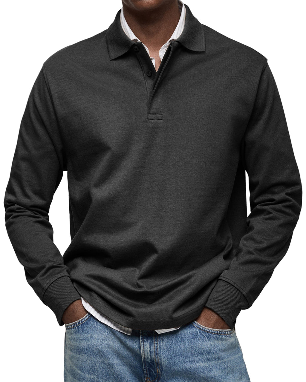 MAURO - Polo de manga larga en punto elástico con cuello camisero clásico™