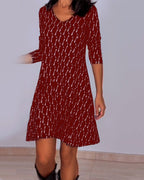 DAFNE - Vestido corto de manga tres cuartos con escote en V y estampado geométrico™