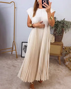 CHLOE - Vestido largo plisado sin mangas de corte evasé estilo túnica™
