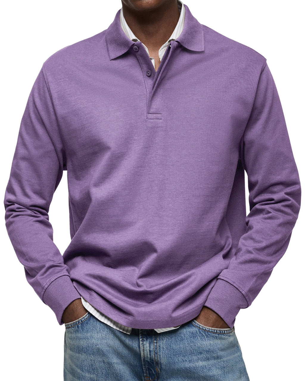 MAURO - Polo de manga larga en punto elástico con cuello camisero clásico™