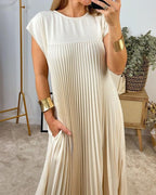 CHLOE - Vestido largo plisado sin mangas de corte evasé estilo túnica™