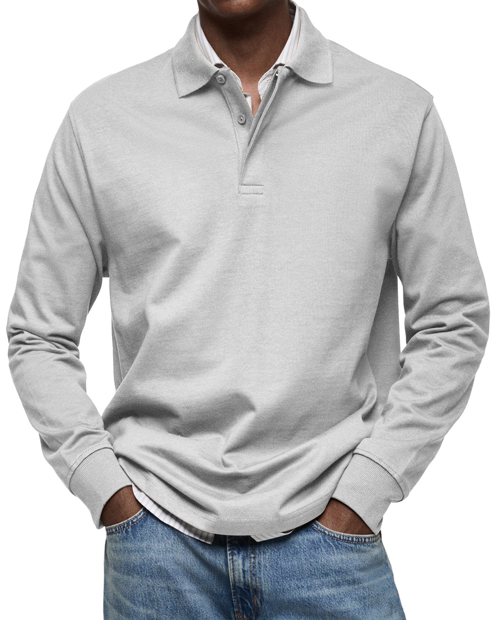 MAURO - Polo de manga larga en punto elástico con cuello camisero clásico™