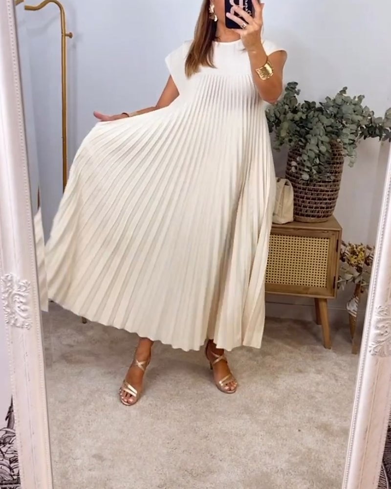 CHLOE - Vestido largo plisado sin mangas de corte evasé estilo túnica™