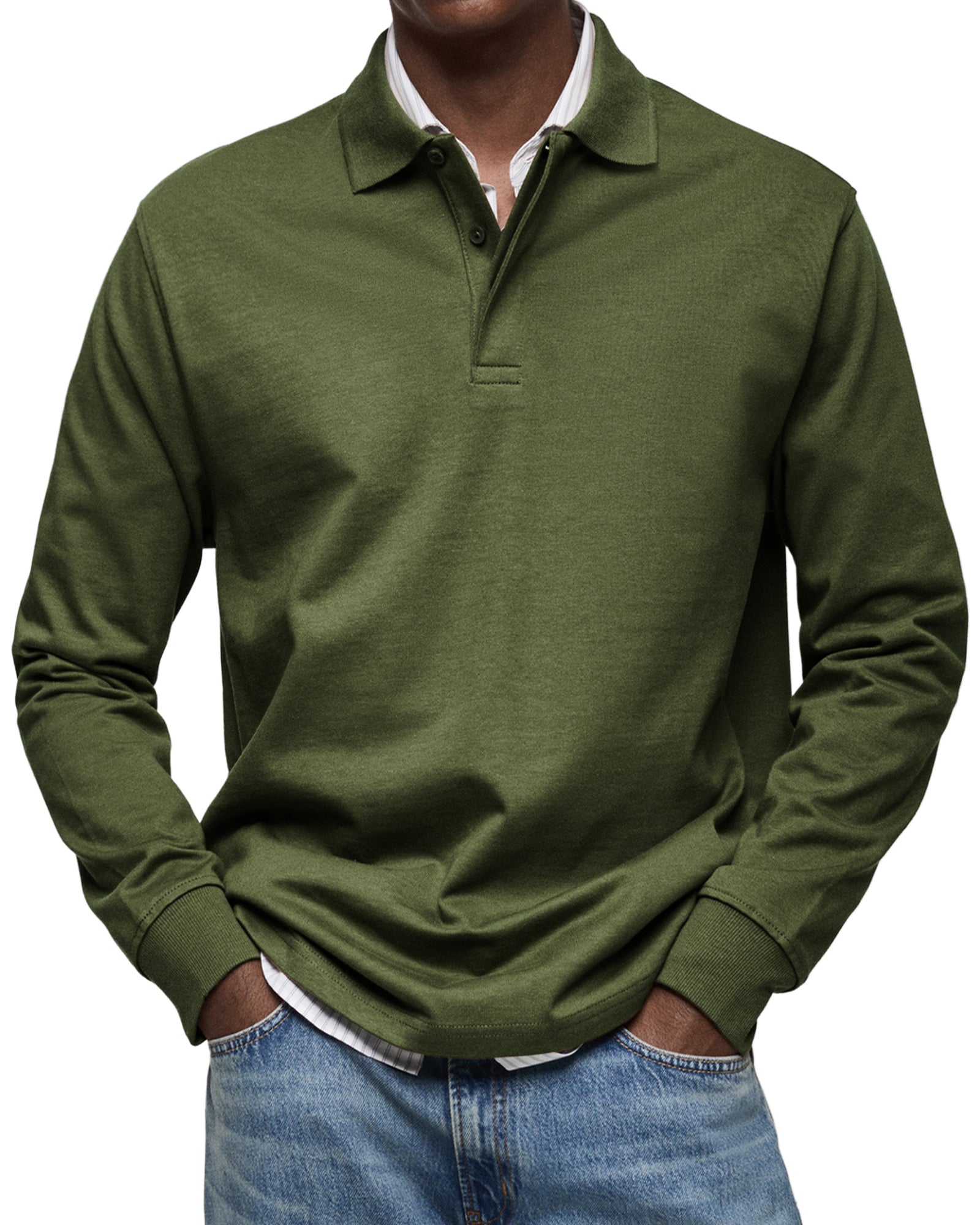 MAURO - Polo de manga larga en punto elástico con cuello camisero clásico™