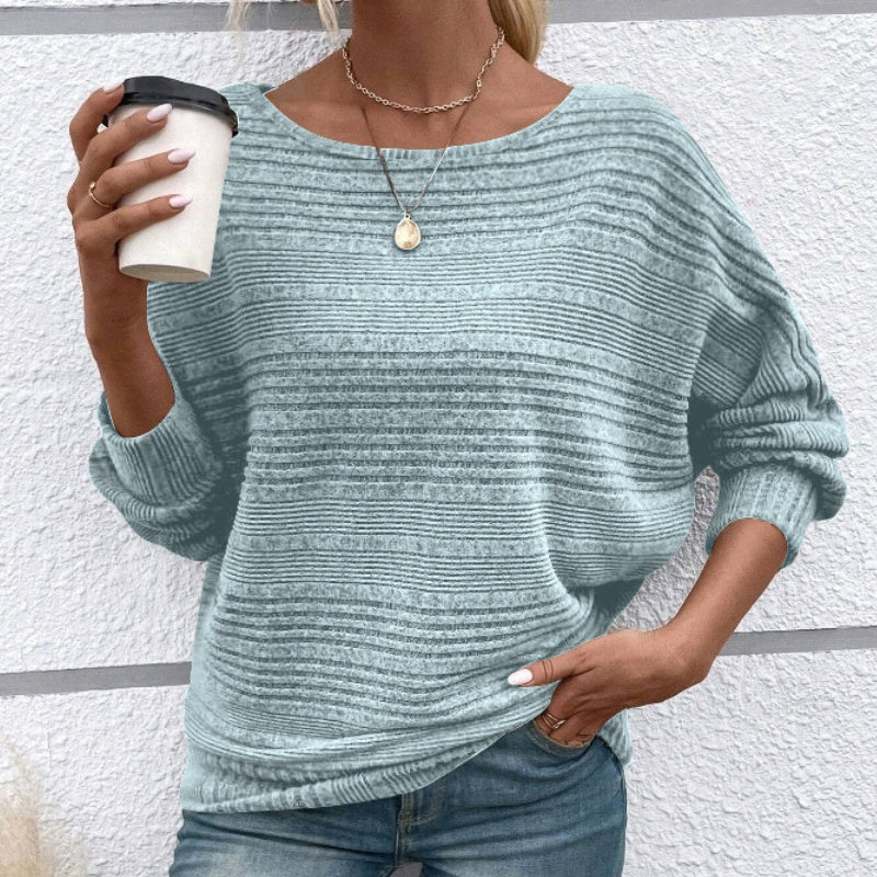 JULIA - Jersey de punto suave de manga larga con cuello barco y textura acanalada™