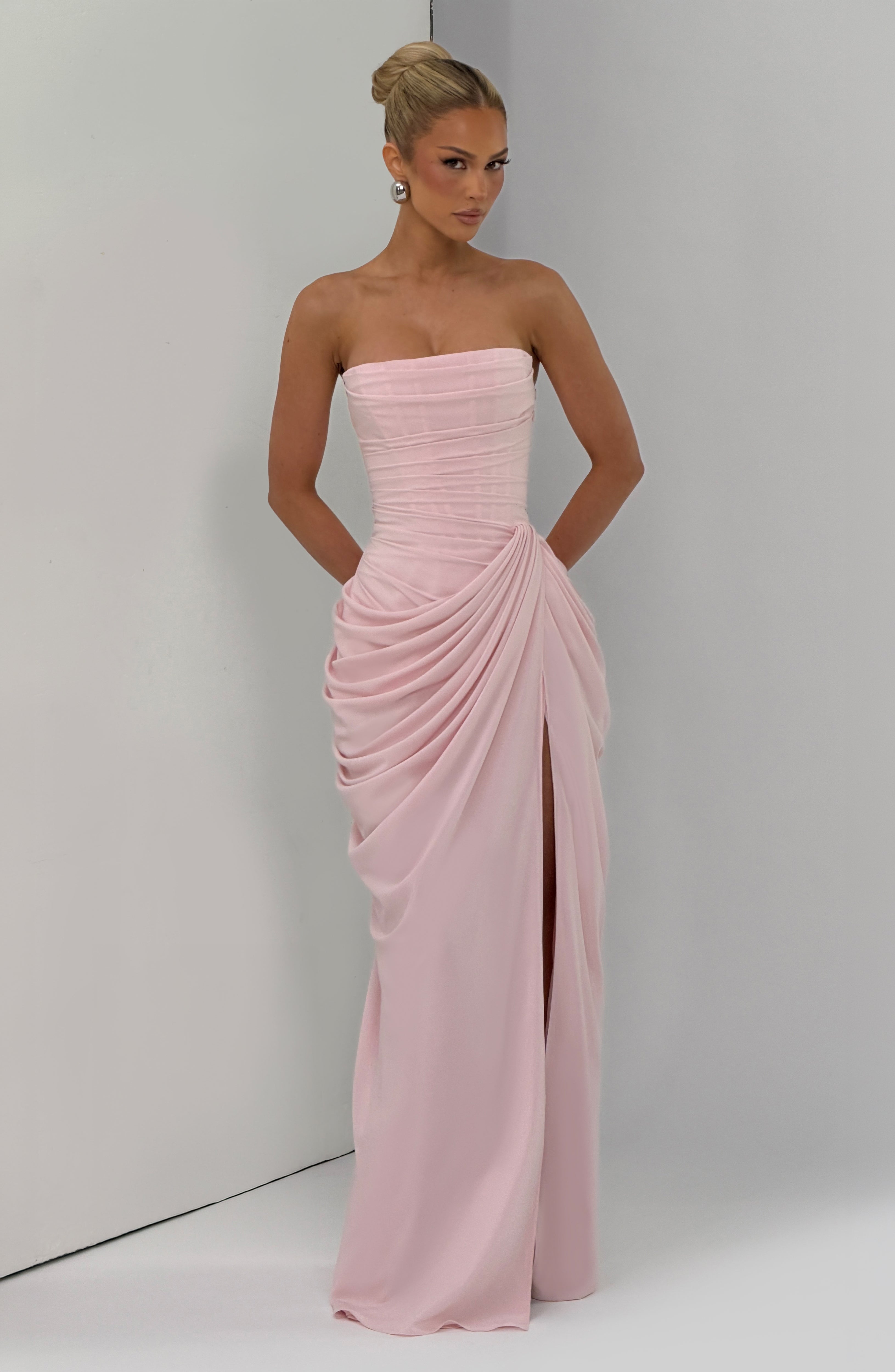 CELIA - Vestido largo de palabra de honor con drapeado™