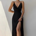 ELENA - Vestido largo de satén cruzado con tirantes y abertura lateral™