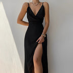 ELENA - Vestido largo de satén cruzado con tirantes y abertura lateral™