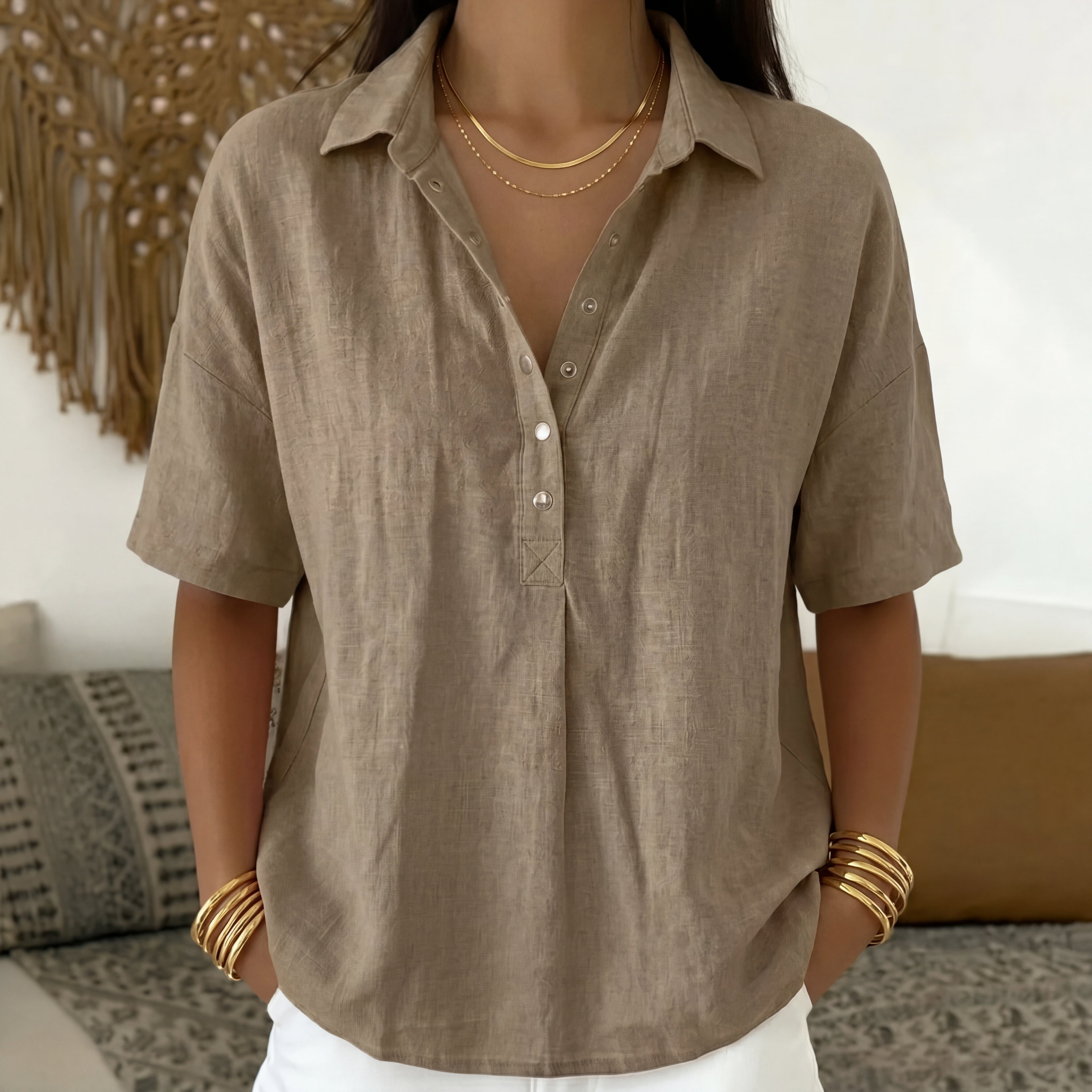 DENISA-Blusa con Cuello y Detalle de Botones