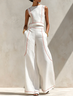 VICTORIA | Conjunto Blanco con Top sin Mangas y Pantalón de Pierna Ancha™