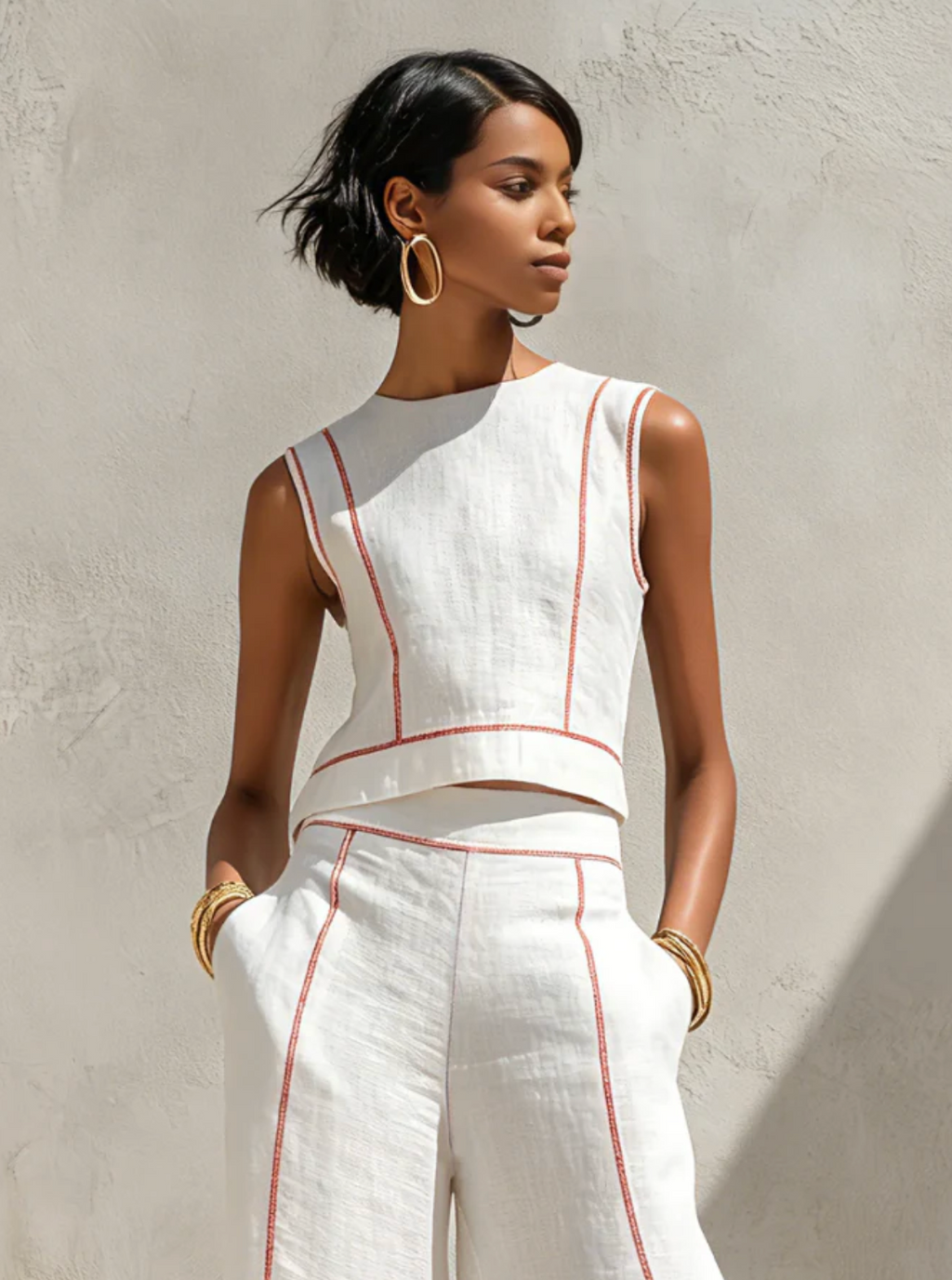 VICTORIA | Conjunto Blanco con Top sin Mangas y Pantalón de Pierna Ancha™