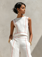 VICTORIA | Conjunto Blanco con Top sin Mangas y Pantalón de Pierna Ancha™